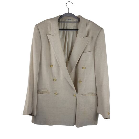 Steve Gordon Double Breasted 100% Pure Silk Cream Men's Suit Coat 46L - Picture 2 of 11